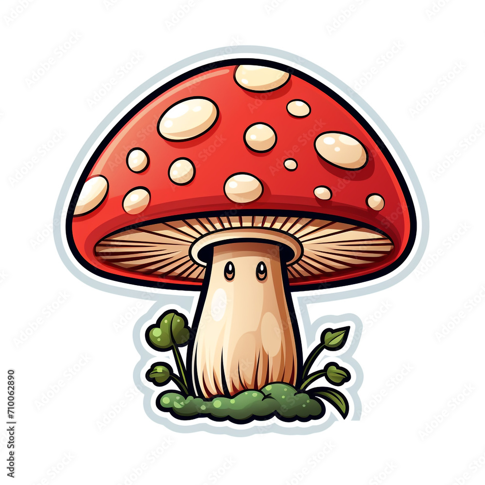 A Cute Cartoon Mushroom Sticker Clipart on a White Background created with Generative Ai A Cute Cartoon Mushroom Sticker Clipart on a White Background created with Generative Ai