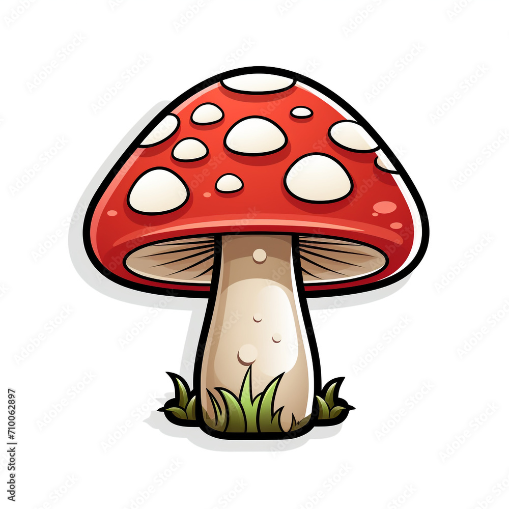 A Cute Cartoon Mushroom Sticker Clipart on a White Background created with Generative Ai A Cute Cartoon Mushroom Sticker Clipart on a White Background created with Generative Ai