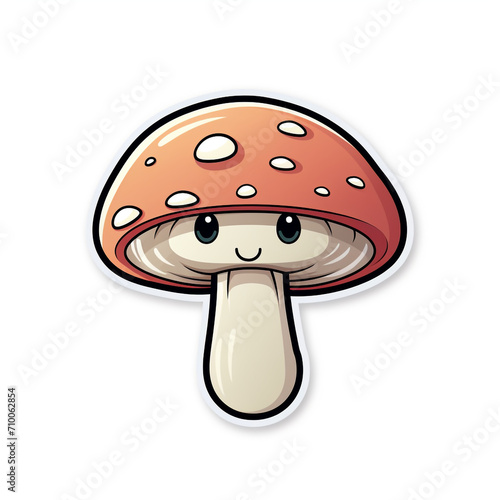 A Cute Cartoon Mushroom Sticker Clipart on a White Background created with Generative Ai