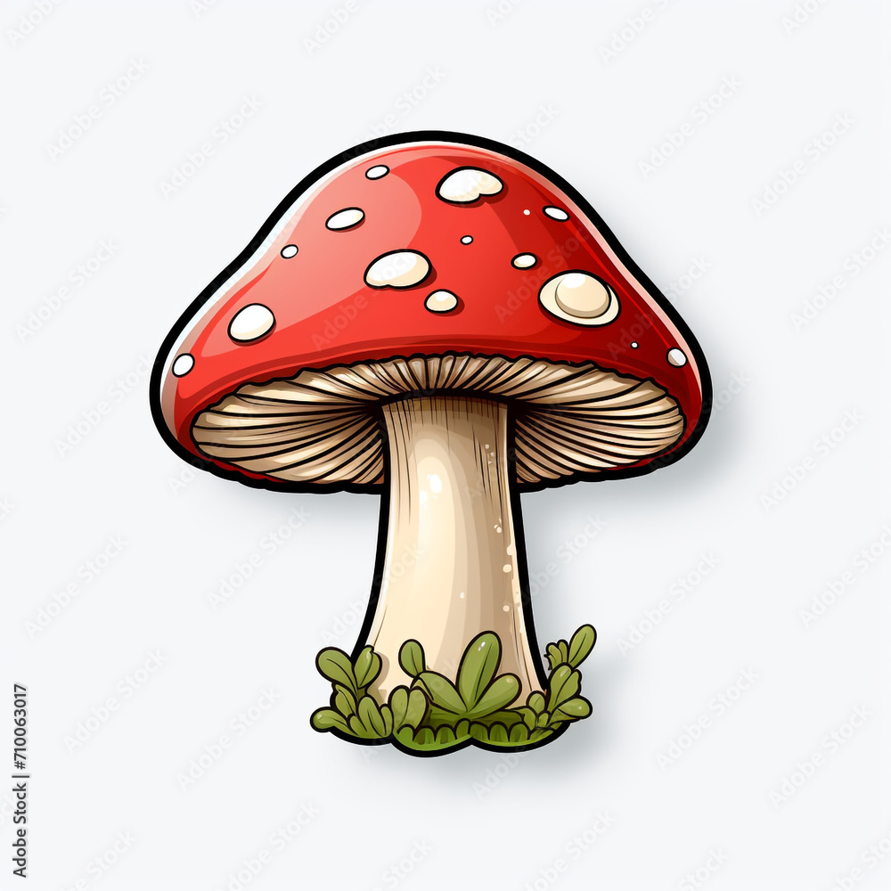 A Cute Cartoon Mushroom Sticker Clipart on a White Background created with Generative Ai A Cute Cartoon Mushroom Sticker Clipart on a White Background created with Generative Ai
