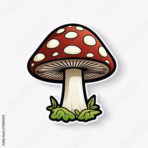 A Cute Cartoon Mushroom Sticker Clipart on a White Background created with Generative Ai