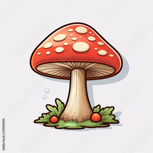 A Cute Cartoon Mushroom Sticker Clipart on a White Background created with Generative Ai