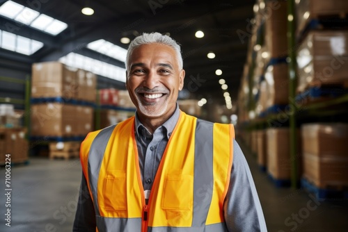 Portrait of a middle aged man using tablet in warehouse