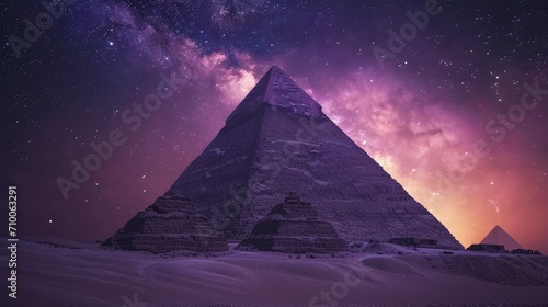 An awe-inspiring image of the Keops Pyramid from Giza, set against a fantastic purple night sky photo