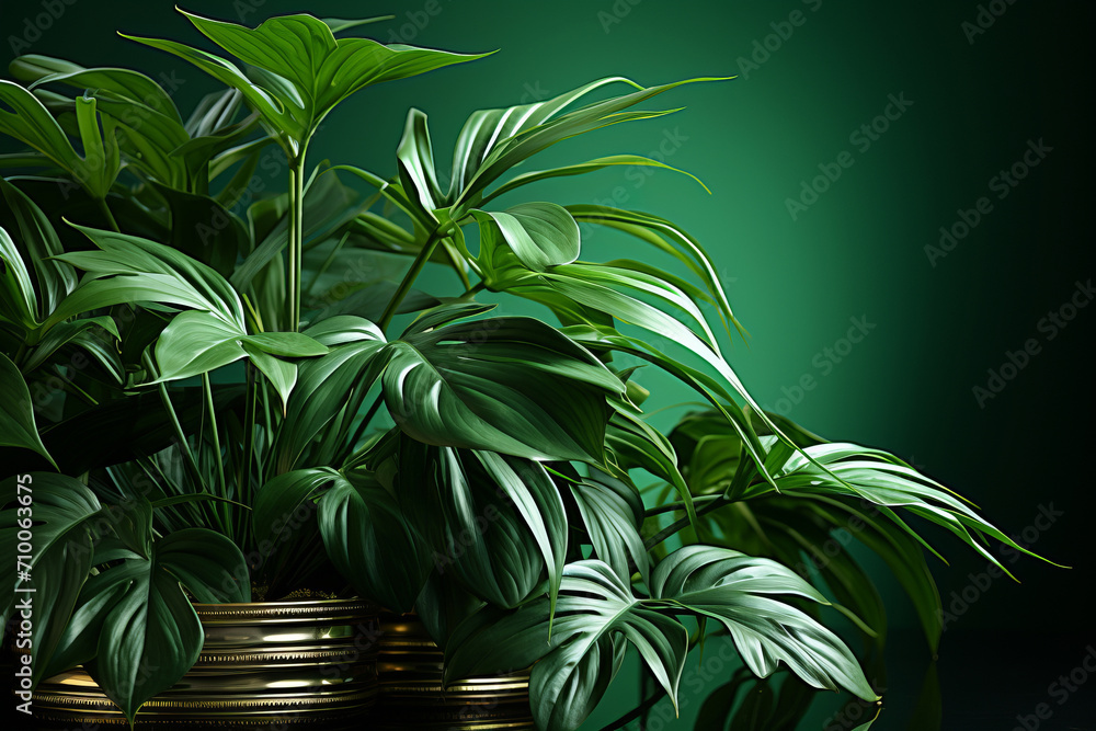 Dark emerald background with plant shadows for products and cosmetics. Dark emerald background with plant shadows for products and cosmetics.