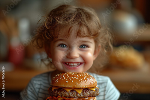 little child eating hamburger