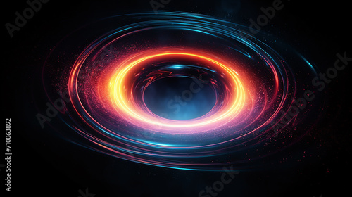 Abstract background of black hole in space luminous swirling. Elegant glowing circle. Sparking particle. Space tunnel