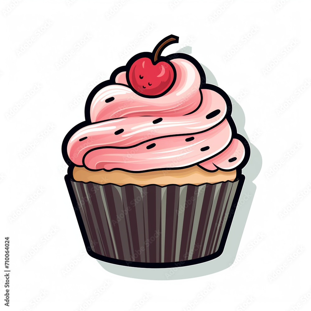 A Cupcake Sticker Clipart on a White Background created with Generative Ai A Cupcake Sticker Clipart on a White Background created with Generative Ai