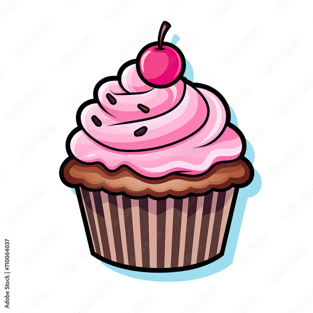 A Cupcake Sticker Clipart on a White Background created with Generative Ai A Cupcake Sticker Clipart on a White Background created with Generative Ai