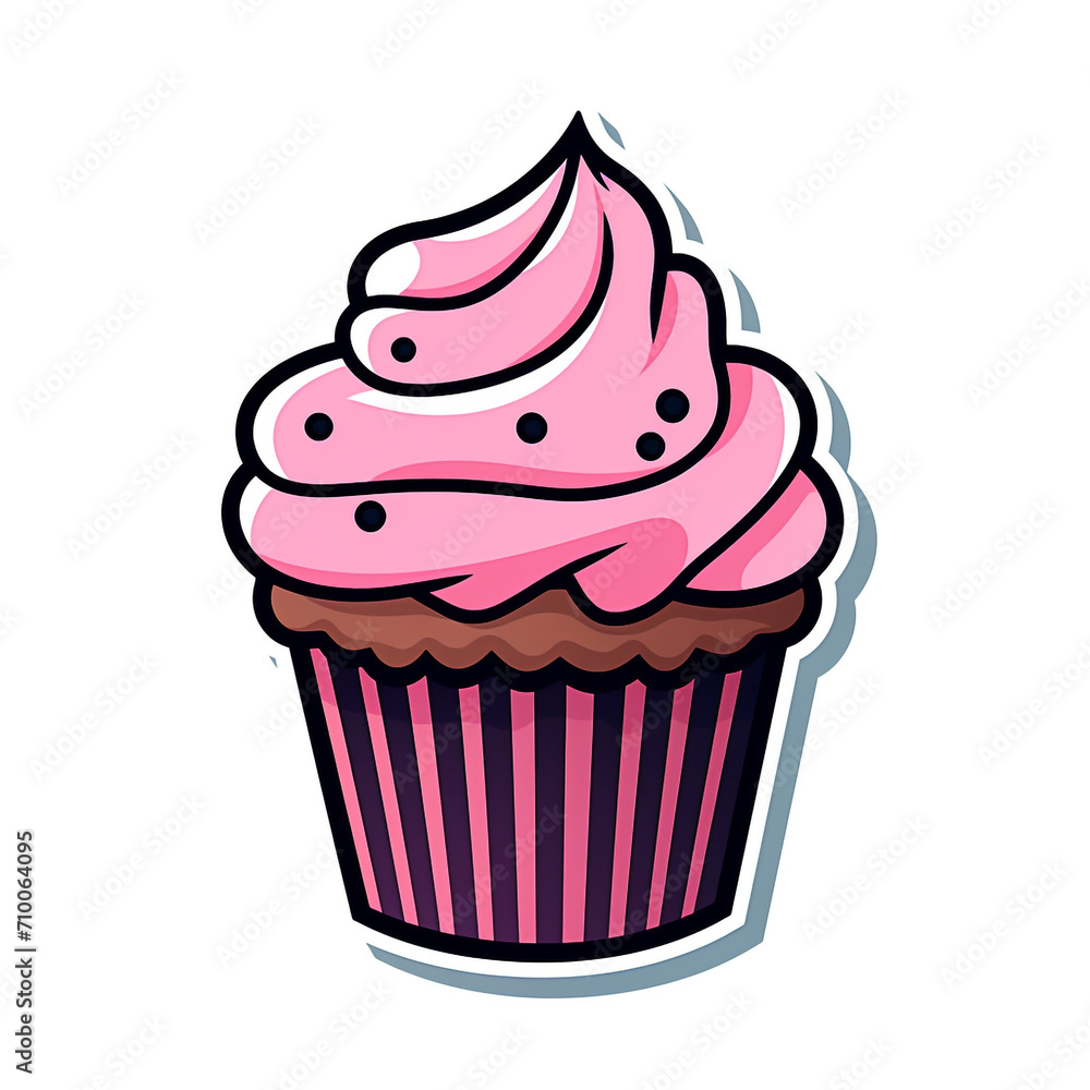 A Cupcake Sticker Clipart on a White Background created with Generative Ai A Cupcake Sticker Clipart on a White Background created with Generative Ai
