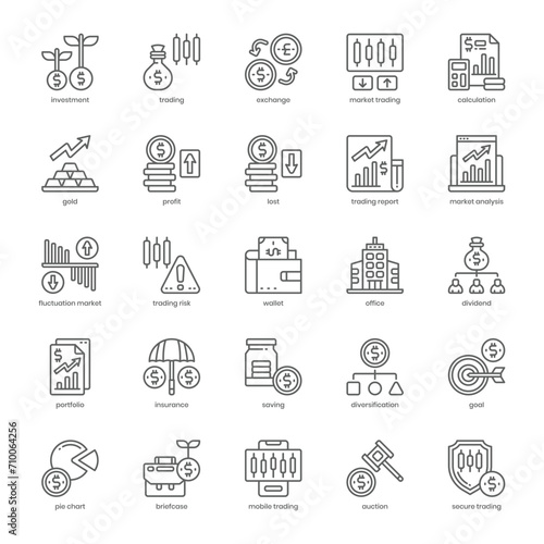 Stock Trading icon pack for your website design, logo, app, and user interface. Stock Trading icon outline design. Vector graphics illustration and editable stroke.
