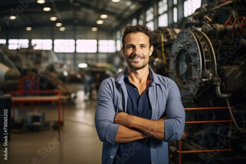 Portrait of a smiling male aircraft maintenance engineer