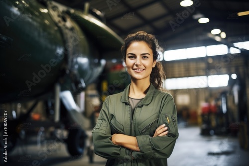 Portrait of a smiling female aircraft maintenance engineer