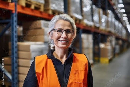 Portrait of a middle aged woman worker in warehouse