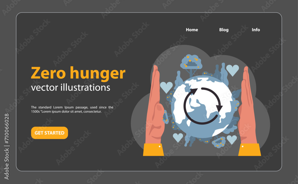 Zero hunger night mode or dark mode web banner or landing page. SDG or ...
