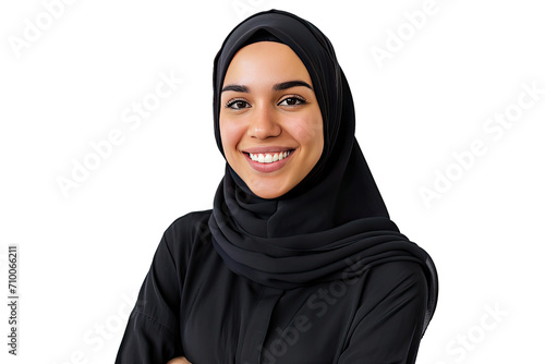 Portrait of young beautiful Muslim woman that wear hijab isolated on white transparent background, Arabian middle eastern religious concept. © somsuda