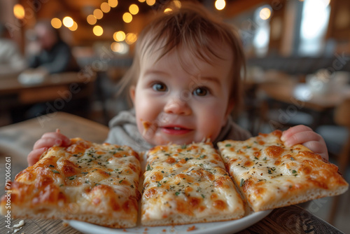 pizza with a baby in background