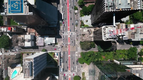 Aerial image made with drone on Avenida Paulista, commercial center of the city of São Paulo.
 photo