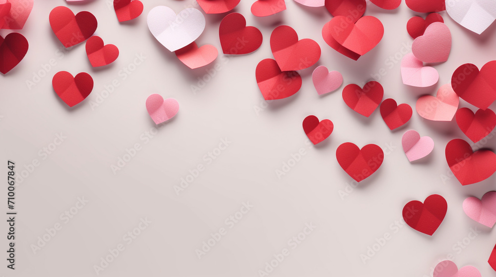 Valentine's day rose pink and red gradient hearts set isolated on white background.Generative AI