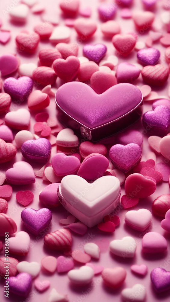Obraz premium valentine design. purple, red and white hearts. background for a smartphone screen. love and romantic