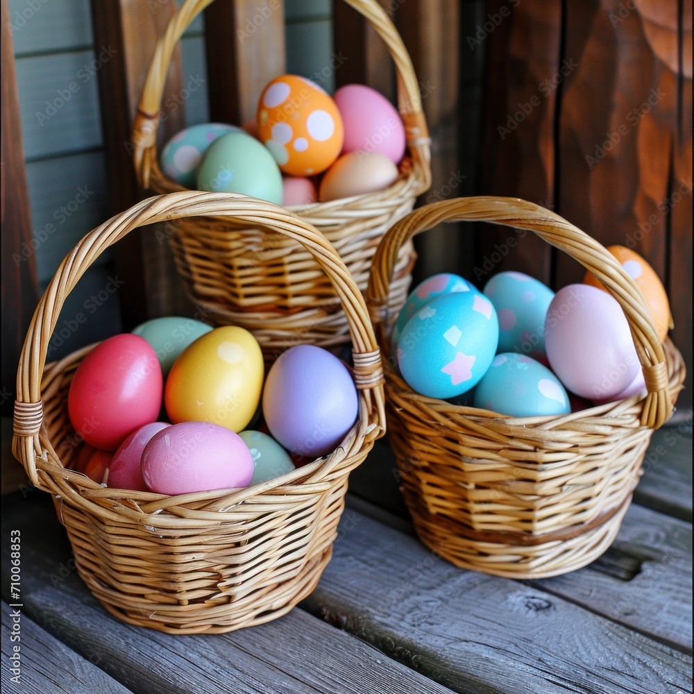Baskets Filled with Colorful Eggs Galore