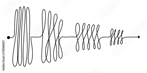Concept of transition from complicated to simple. Doodle line chaos scribble. Vector illustration