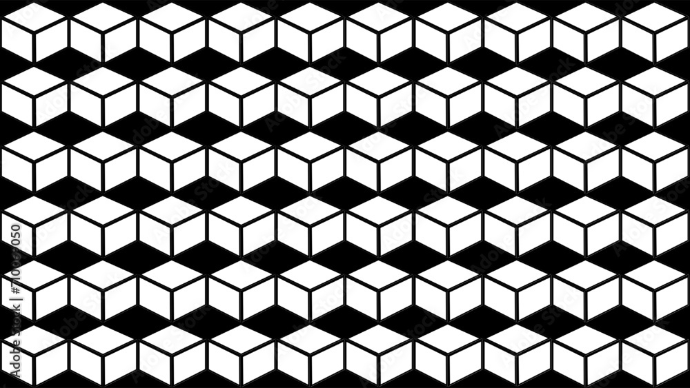Black background with rhombus and cubes Black background with rhombus and cubes