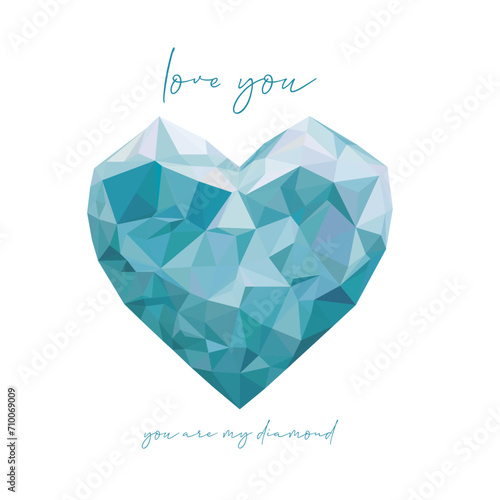 titanic, crystal, Valentine's Day, polygonal, low poly heart,  blue diamond, postcard heart, love you, blue love
