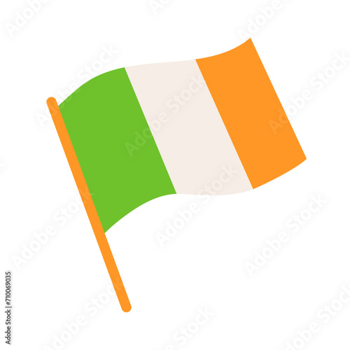 Ireland flag with flagpole. Cartoon vector illustration isolated on white background