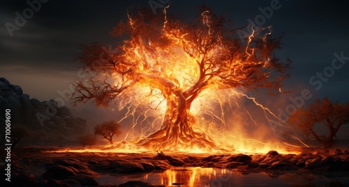 The burning magical tree  a world of fantasy and magic  generative AI