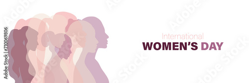 International Womens Day banner. Flat design with womens silhouettes. Vector illustration