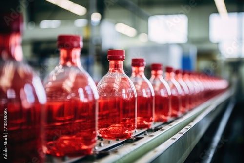 Bottling Plant Production Line with Red Glass Bottles