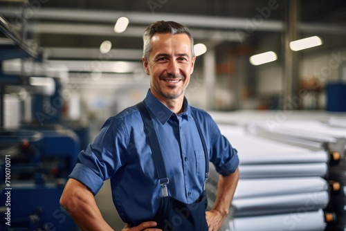 Portrait of a young man working in printing factory