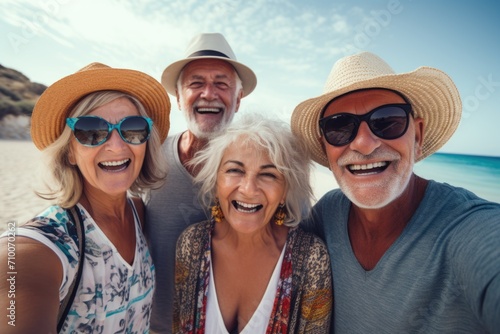 Smiling portrait of senior people at the beach © Baba Images