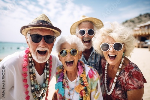 Smiling portrait of senior people at the beach © Baba Images