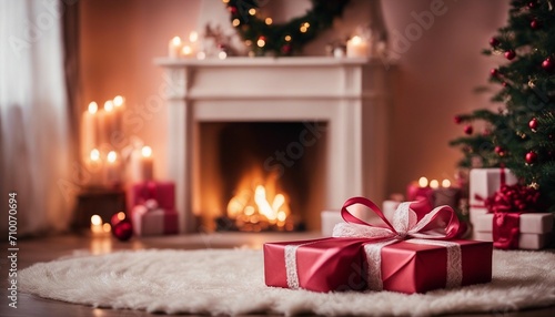 christmas tree with fireplace A lovely Christmas with a fireplace and a present. The fireplace is romantic and cozy 