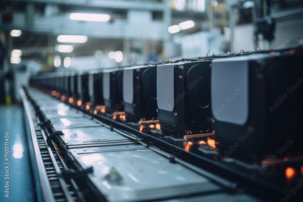 Automated production line of advanced battery packs in technology factory Automated production line of advanced battery packs in technology factory