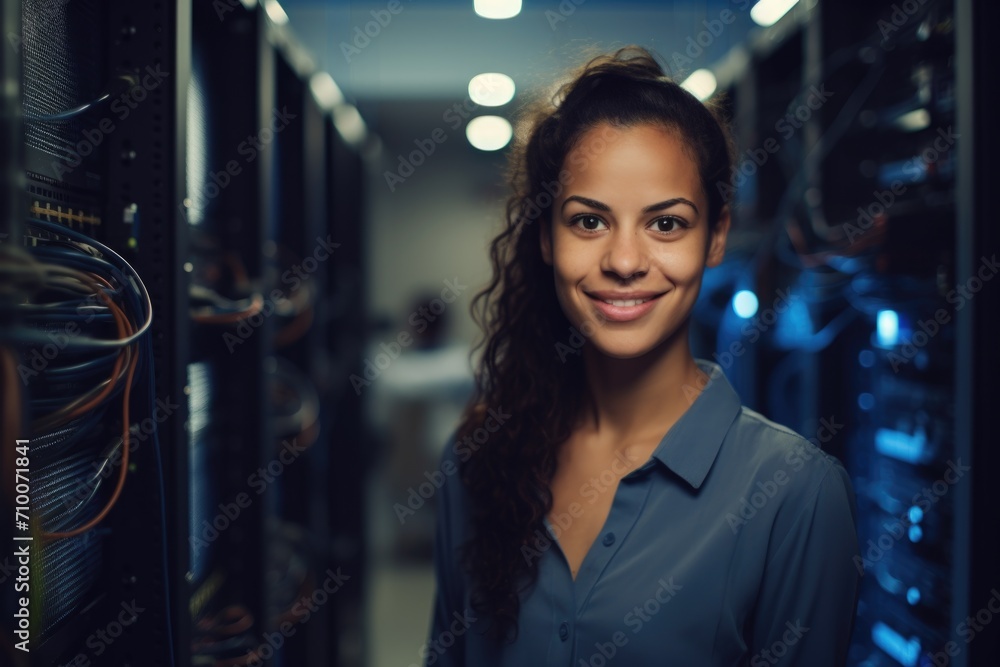 Obraz premium Portrait of a professional woman in server room data center