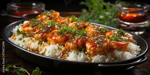 Rice with Shrimps Elegance - Culinary Harmony of Fluffy Grains and Plump Shrimp, 