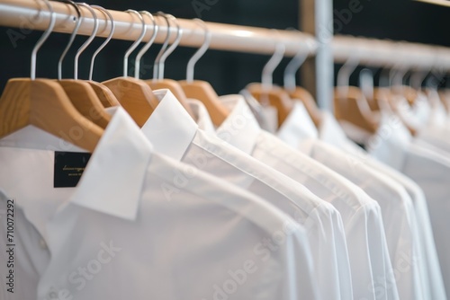 White shirts hanging on clothing rack