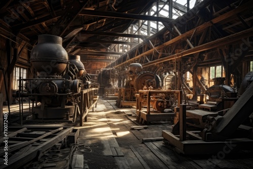Interior of empty wood mill