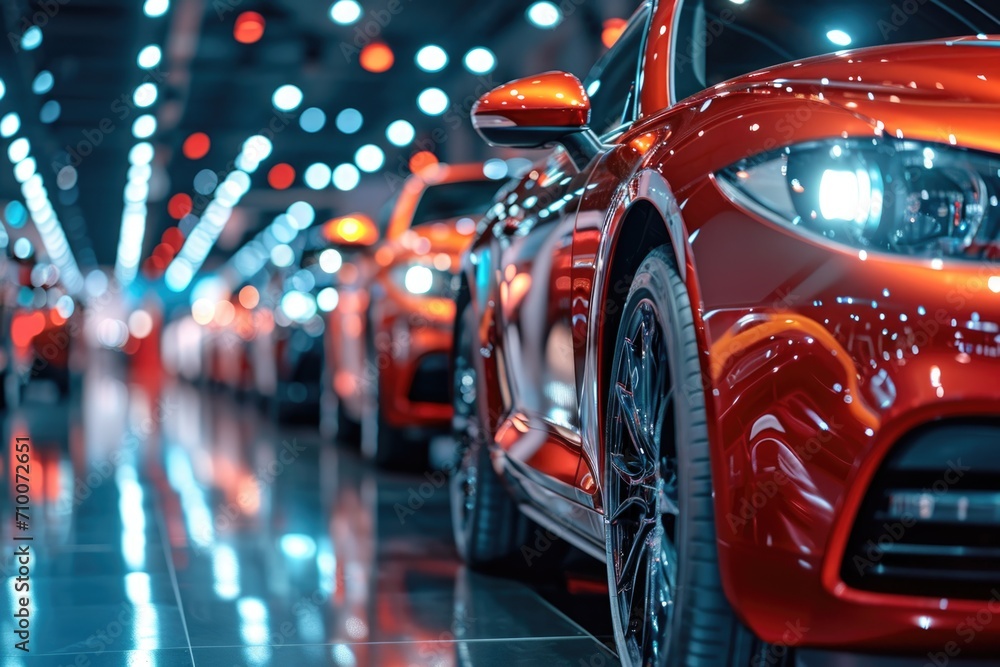Luxury sport cars on display in showroom Luxury sport cars on display in showroom