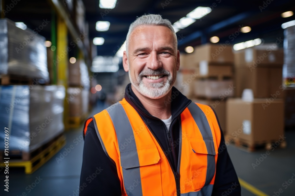Smiling male warehouse worker in high visibility vest Smiling male warehouse worker in high visibility vest