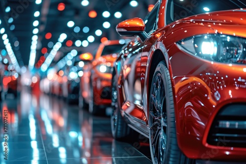 Luxury sport cars on display in showroom photo