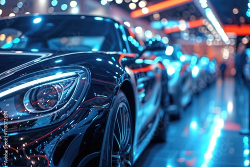 Luxury sport cars on display in showroom photo
