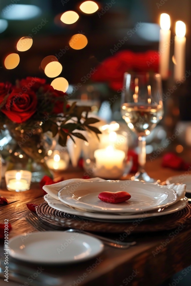 Candlelit Dinner with Roses, Hearts, and Soft Textures