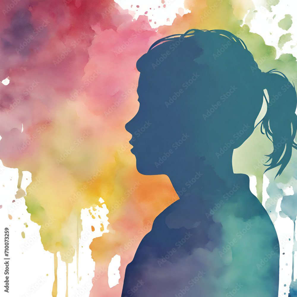 Silhouette of teen depicting mental health awareness with watercolor