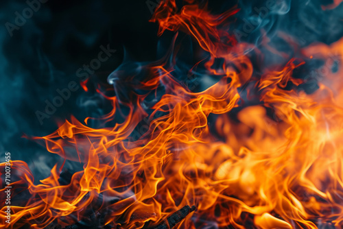 Fire flames on dark background. Burning flame effect