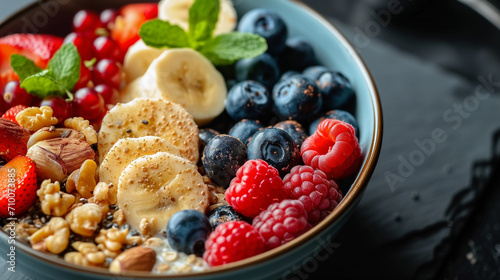 healthy food with fruits on plate 