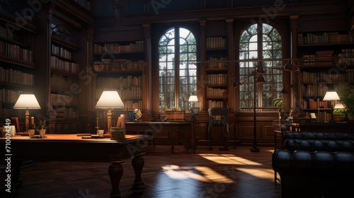 library  books are arranged symmetrically and orderly to create a visually pleasing and realistic composition